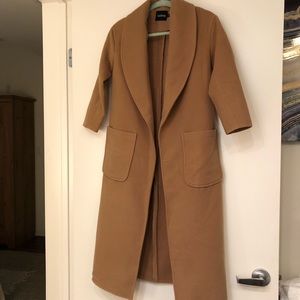 Camel colored faux wool trench coat